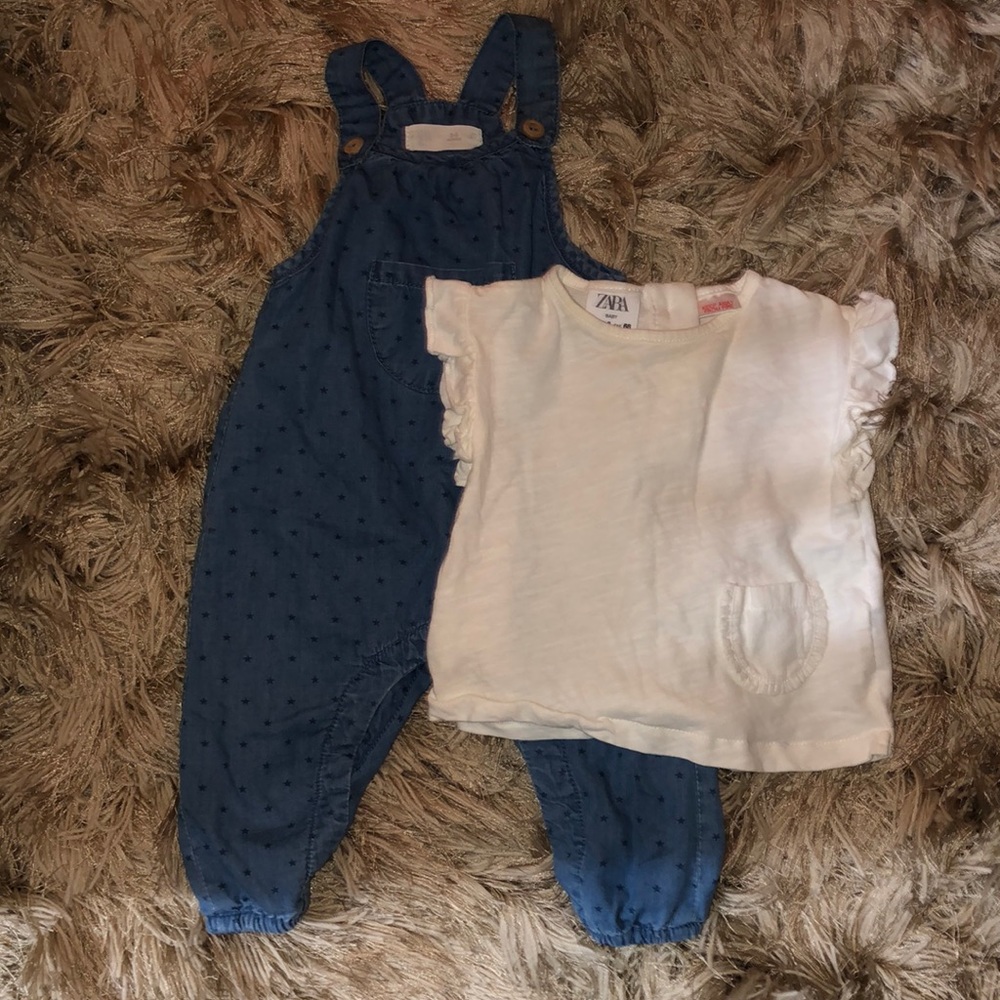 Zara tee and overalls